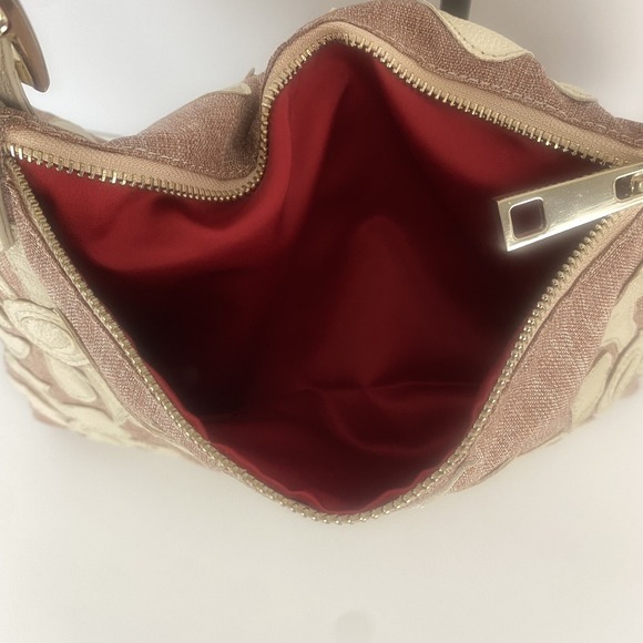 Lionel Shoulder Handbag Pink Textile with Ivory Floral Leather Appliques - Picture 11 of 14